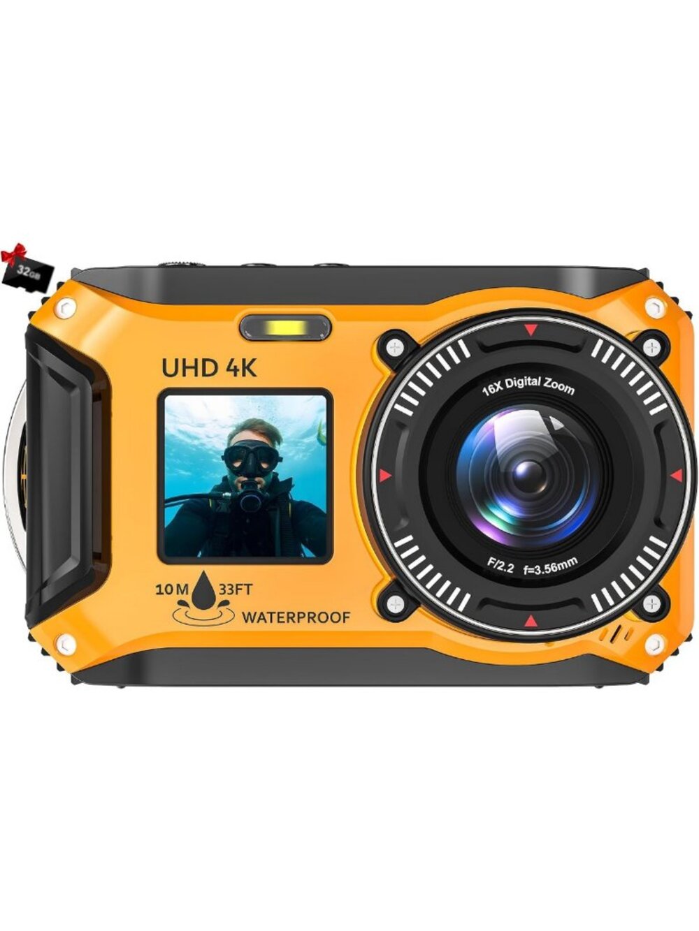 4K Underwater Camera 64MP 33FT Waterproof, 32GB Card Dual-Screen Dustproof